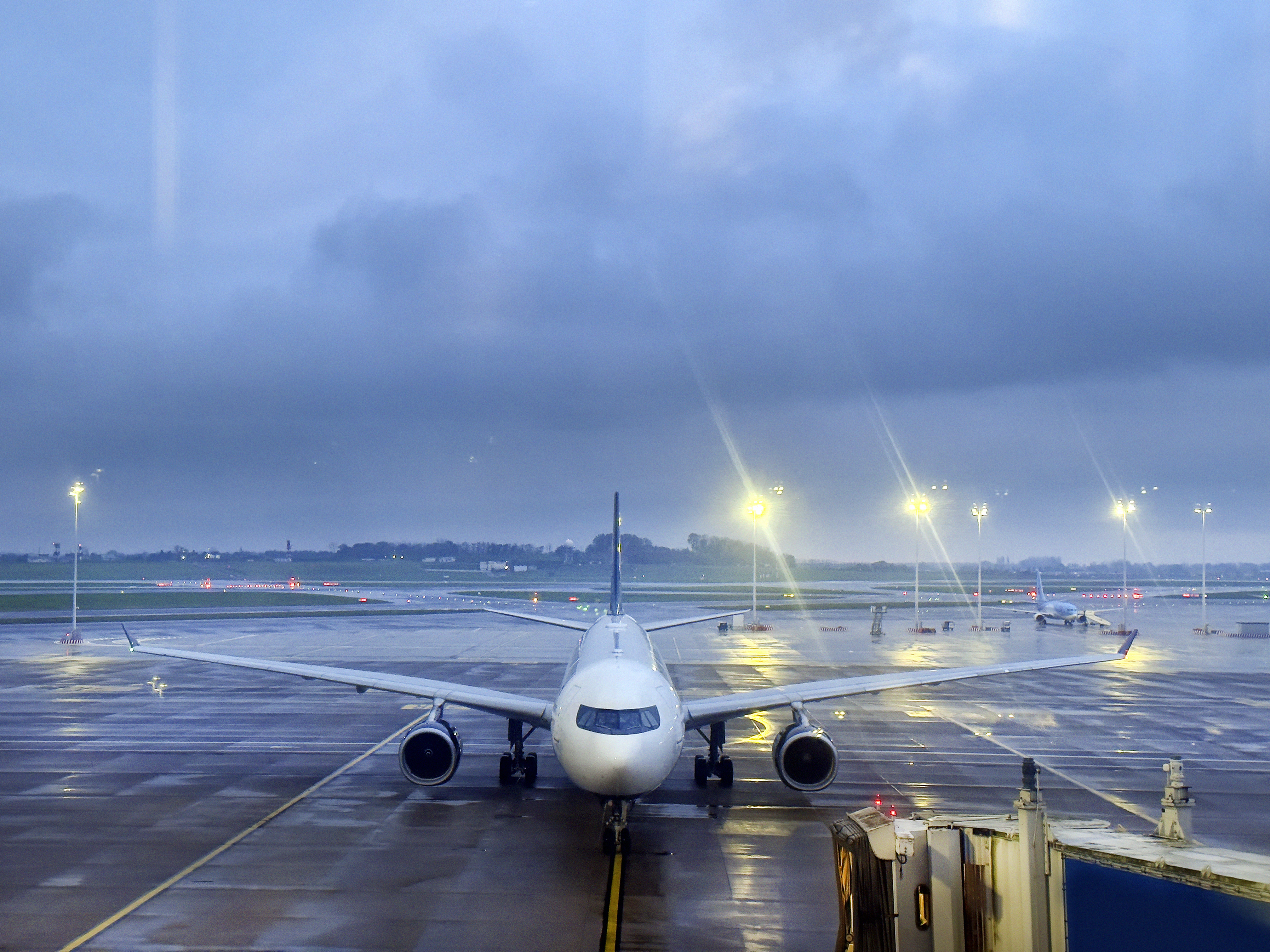 Commercial passenger airplane at Brussels airport, Belgium