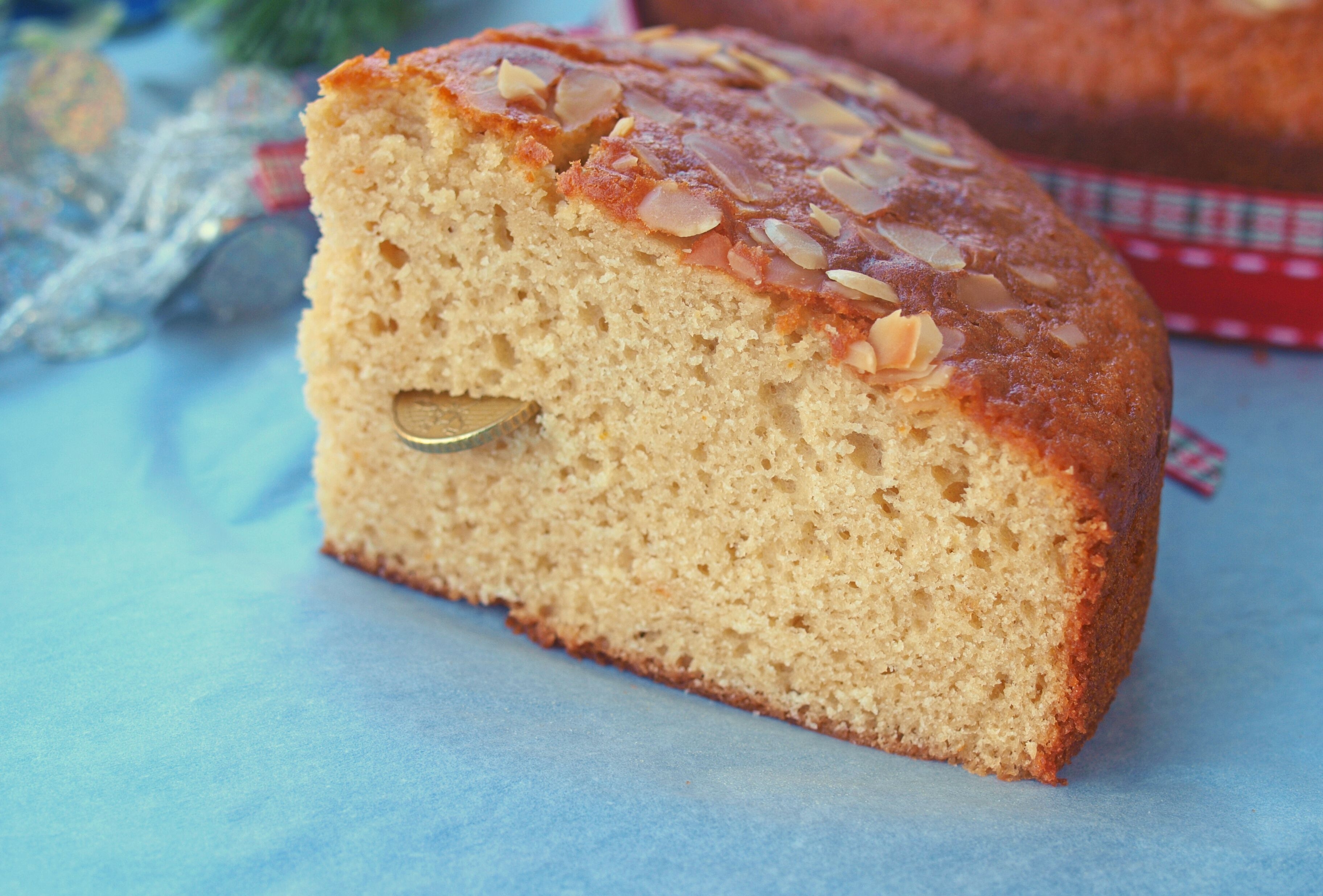 A piece of the famous Vasilopita with the lucky coin inside