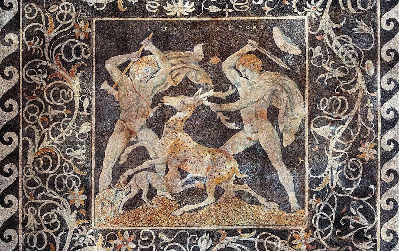 Stag Hunt Pebble Mosaic in Pella