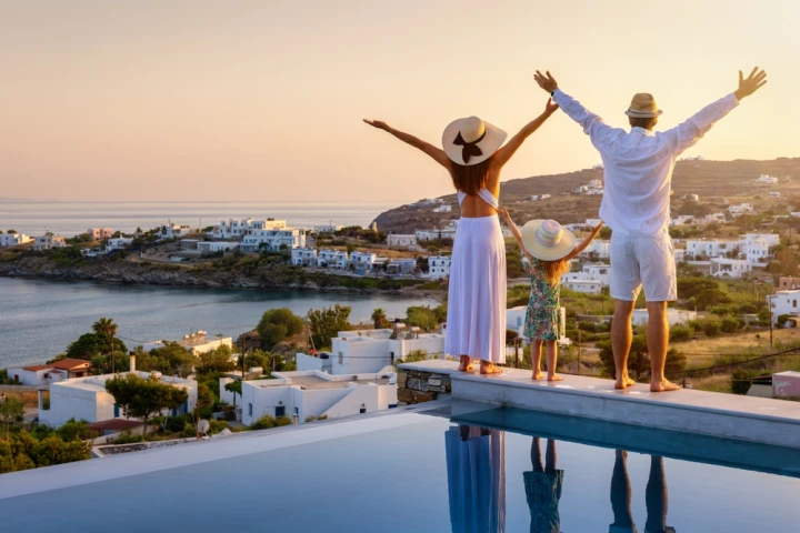 Happy family on vacation in Greece