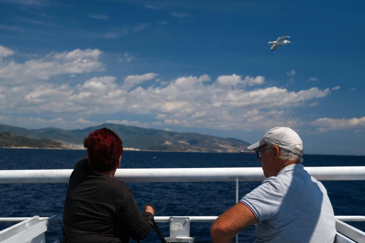 Retirees in Greece, on a boat