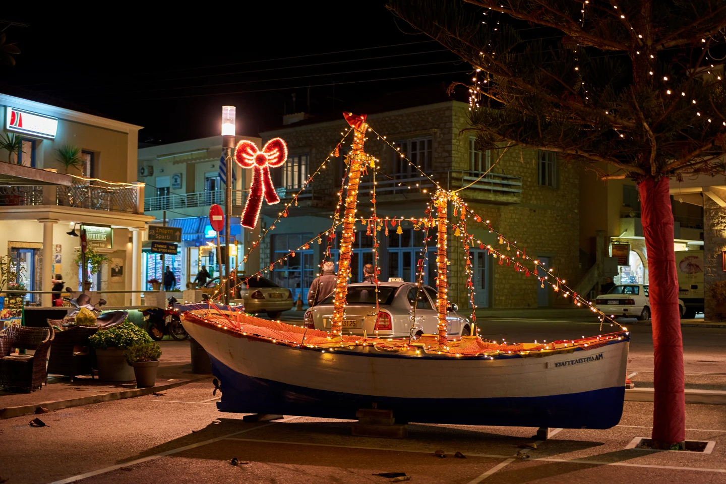 Ship decorated in Greece for Christmas